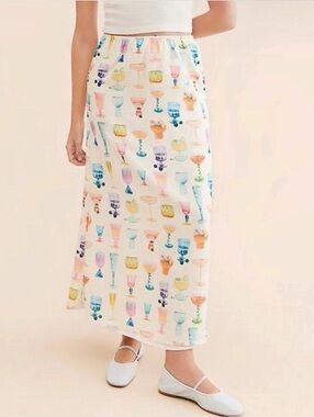 Lisa Says Gah Colorful Cocktail Print Midi Skirt